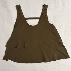 Anthropologie‎ HD in Paris Olive Green Tiered Lace Strap Tank Top Boho Earthy 10